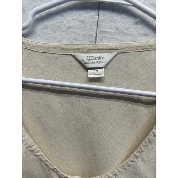 CJ Banks Linen Blend Women 2X Tunic Button Up Top Cream EUC - Picture 2 of 9